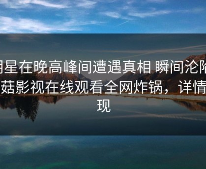 明星在晚高峰间遭遇真相 瞬间沦陷，蘑菇影视在线观看全网炸锅，详情发现