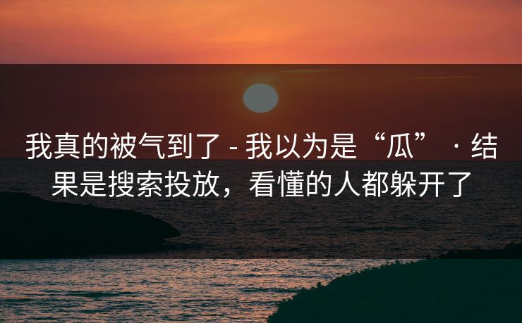 我真的被气到了 - 我以为是“瓜” · 结果是搜索投放，看懂的人都躲开了