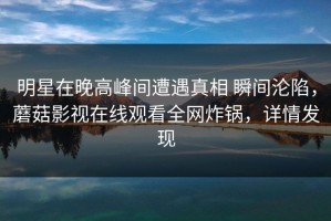 明星在晚高峰间遭遇真相 瞬间沦陷，蘑菇影视在线观看全网炸锅，详情发现