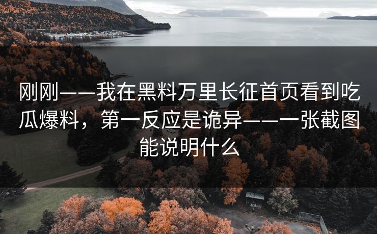 刚刚——我在黑料万里长征首页看到吃瓜爆料，第一反应是诡异——一张截图能说明什么