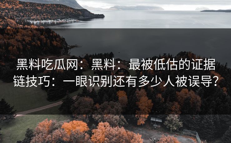 黑料吃瓜网：黑料：最被低估的证据链技巧：一眼识别还有多少人被误导？